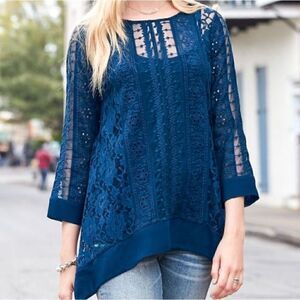 Sundance Sense of Style Navy Lace Tunic Top PXS